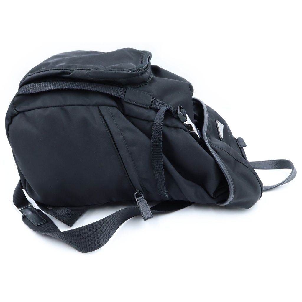 Prada Re-Nylon Logo Triangular Plate Backpack Black Nylon Leather Silver — view 3
