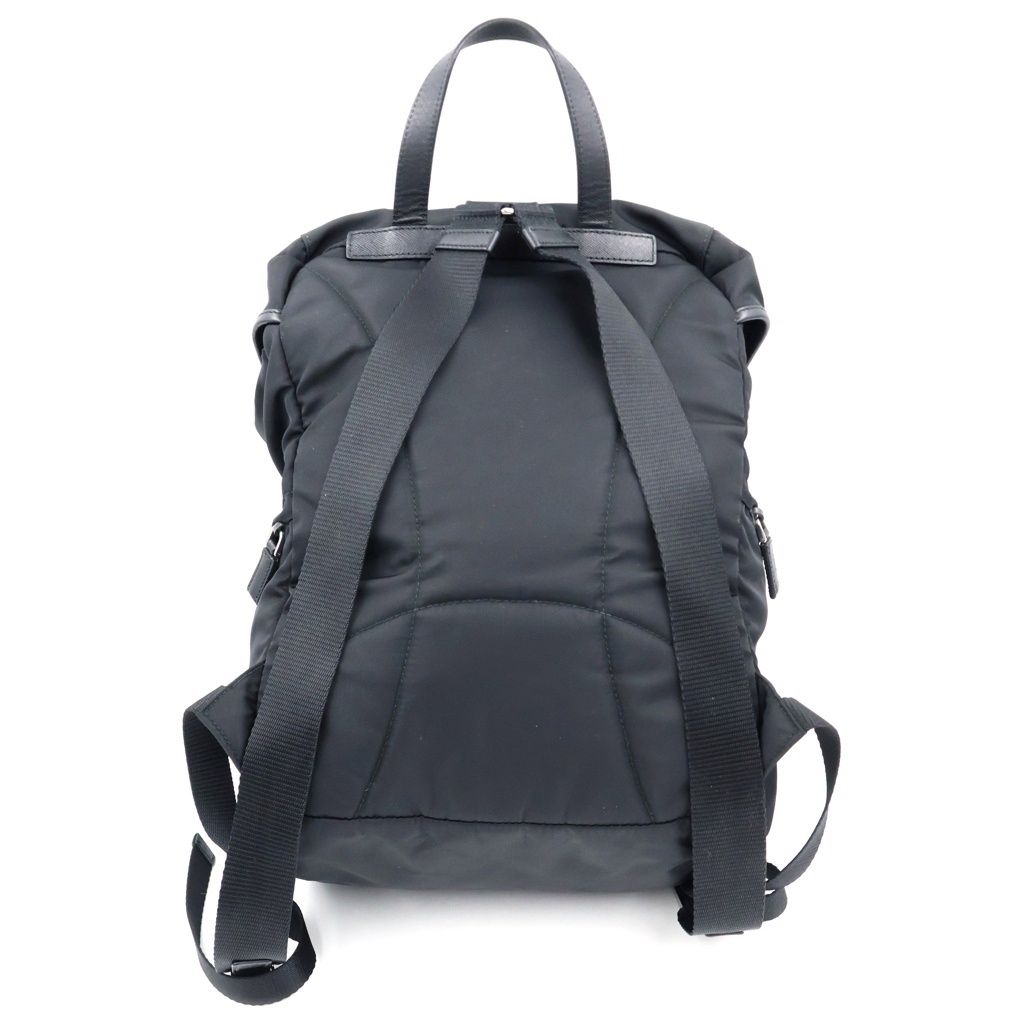 Prada Re-Nylon Logo Triangular Plate Backpack Black Nylon Leather Silver — view 2
