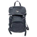 Prada Re-Nylon Logo Triangular Plate Backpack Black Nylon Leather Silver