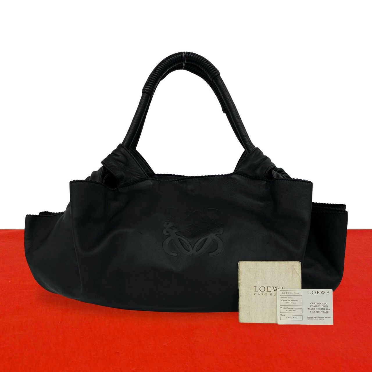 Loewe Vintage Nappa Aire Anagram Leather Tote Shoulder Bag Black
