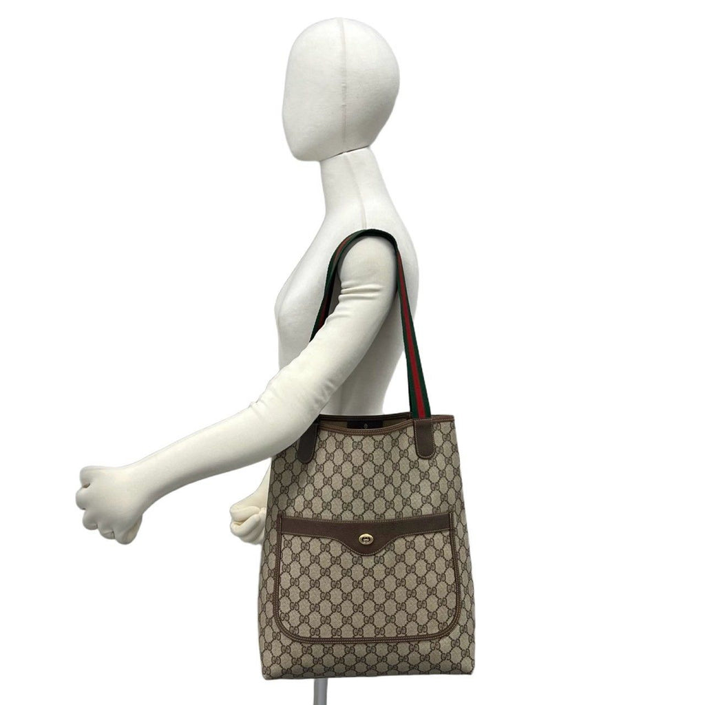 Gucci Vintage Sherry Line GG Logo Pattern Leather Tote Shoulder Bag Brown — view 2