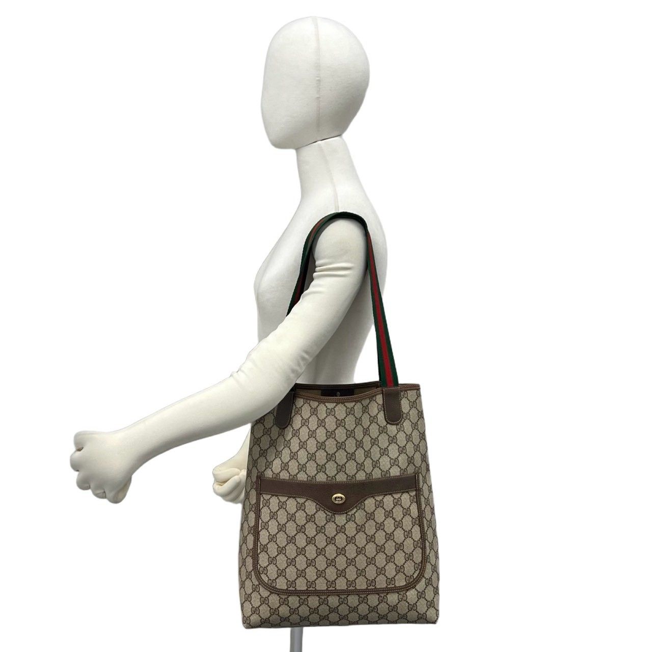 Gucci Vintage Sherry Line GG Logo Pattern Leather Tote Shoulder Bag Brown — view 2