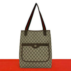 Gucci Vintage Sherry Line GG Logo Pattern Leather Tote Shoulder Bag Brown