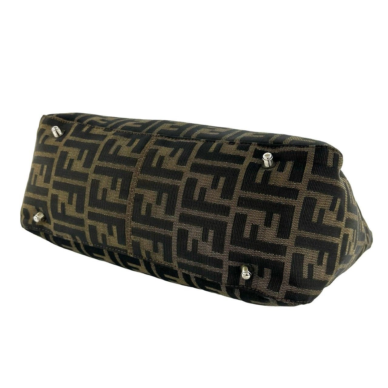 Fendi Zucca FF Pattern Logo Canvas Leather Book Handbag Mini Tote Brown Black — view 8