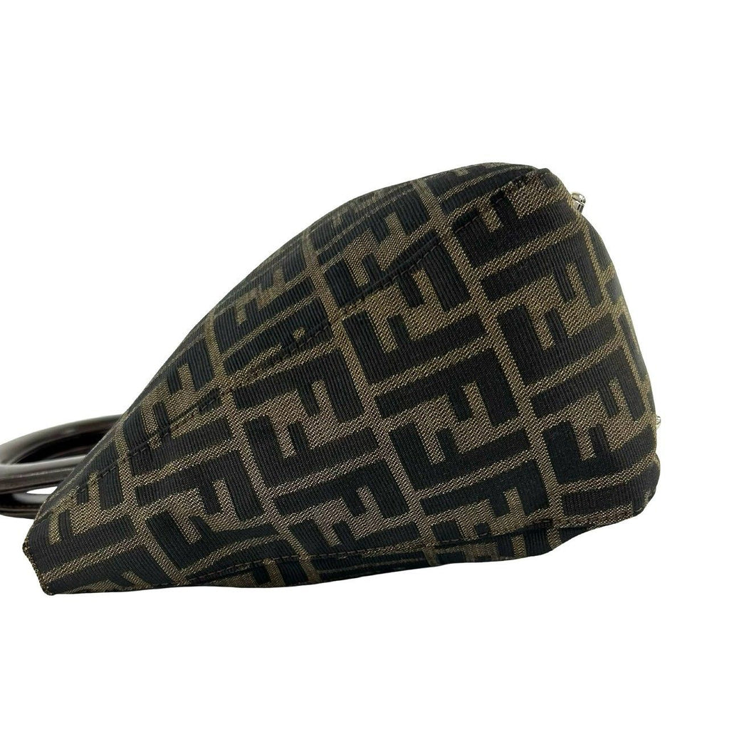 Fendi Zucca FF Pattern Logo Canvas Leather Book Handbag Mini Tote Brown Black — view 5