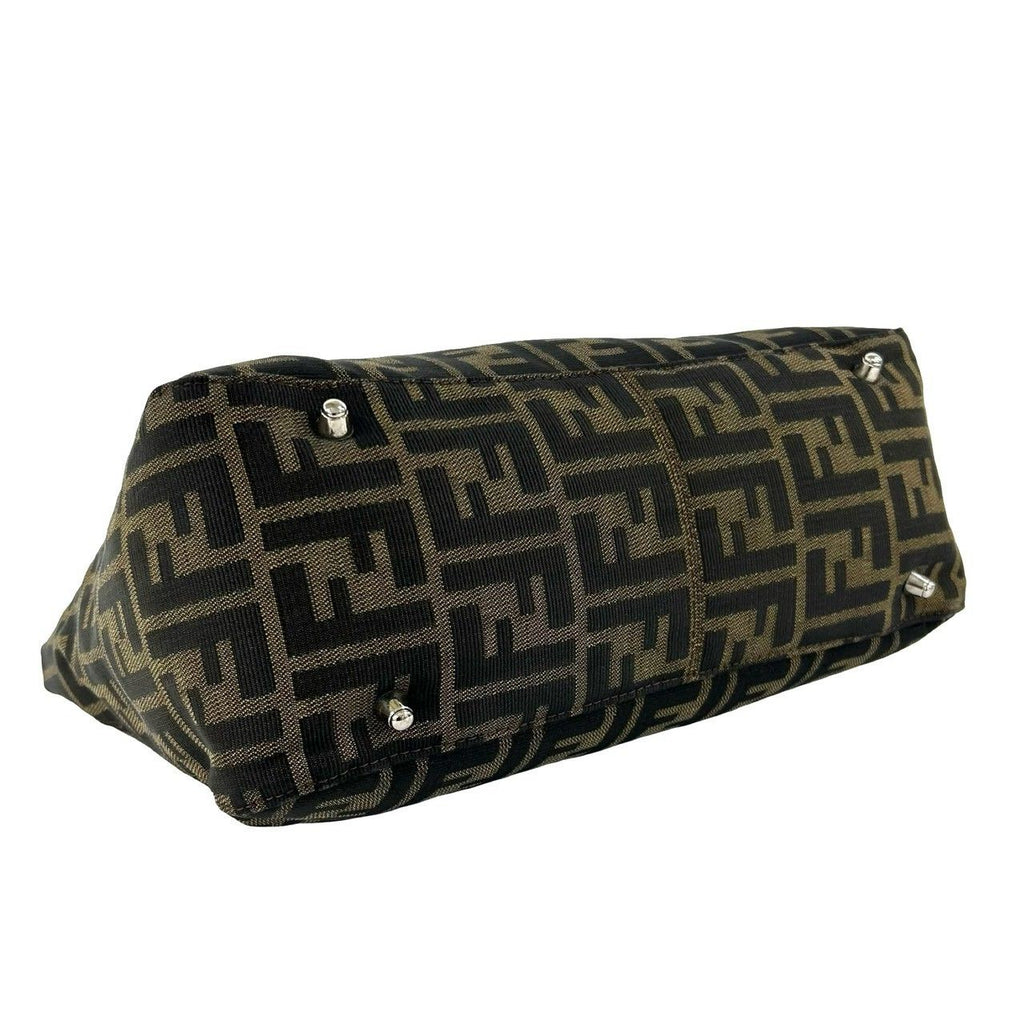 Fendi Zucca FF Pattern Logo Canvas Leather Book Handbag Mini Tote Brown Black — view 7