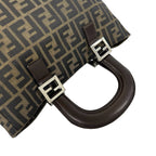 Fendi Zucca FF Pattern Logo Canvas Leather Book Handbag Mini Tote Brown Black — view 4