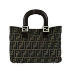 Fendi Zucca FF Pattern Logo Canvas Leather Book Handbag Mini Tote Brown Black — view 3