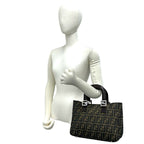 Fendi Zucca FF Pattern Logo Canvas Leather Book Handbag Mini Tote Brown Black — view 2