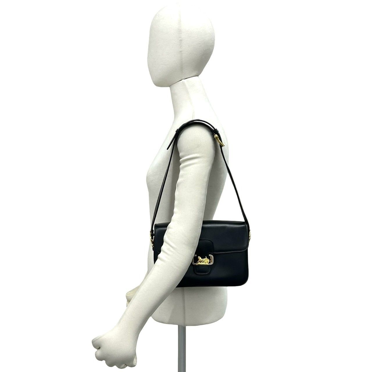 Celine Vintage Carriage Calf Leather Shoulder Bag Pochette Navy — view 2