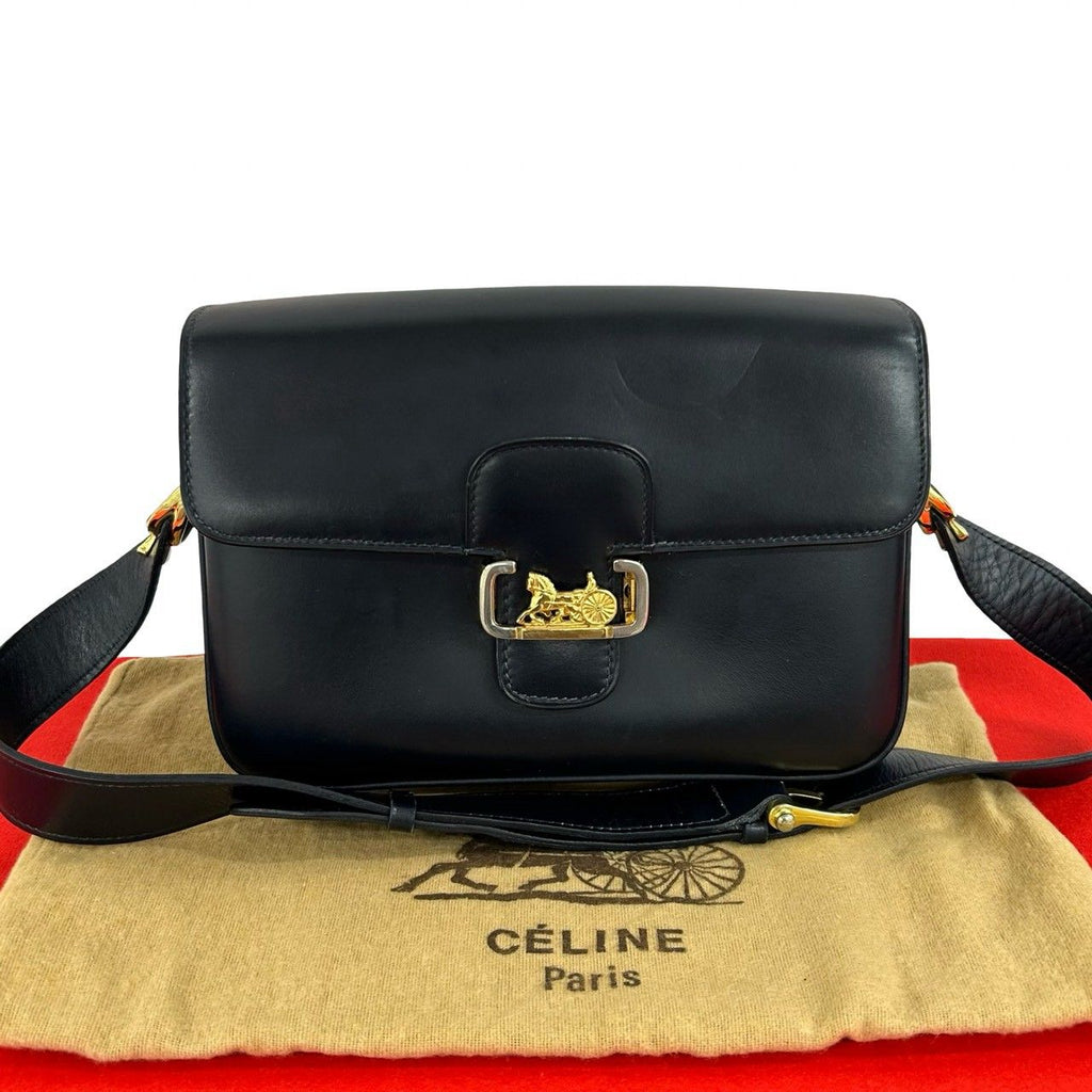 Celine Vintage Carriage Calf Leather Shoulder Bag Pochette Navy