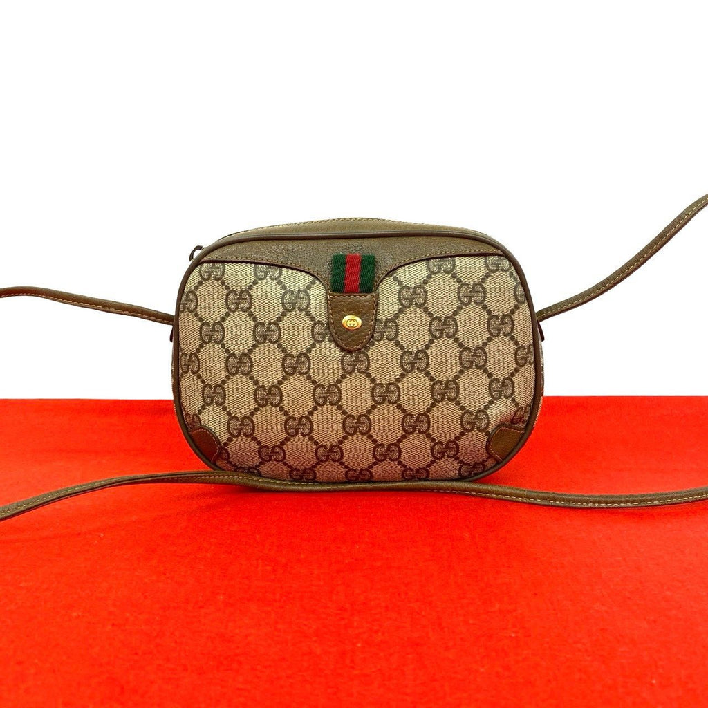 Gucci Vintage Sherry Line GG Logo Pattern Leather Shoulder Bag Pochette Brown