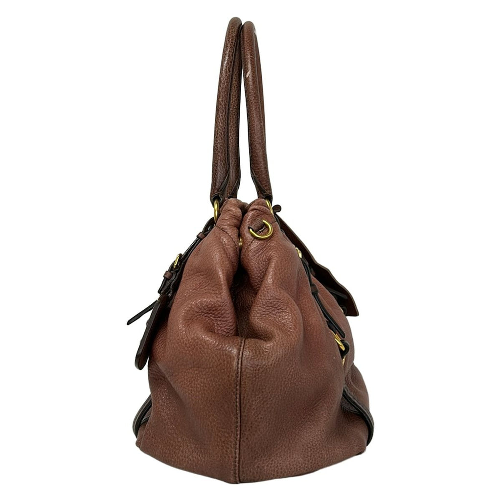 Prada Tote Bag Pink Brown Dark Leather — view 4