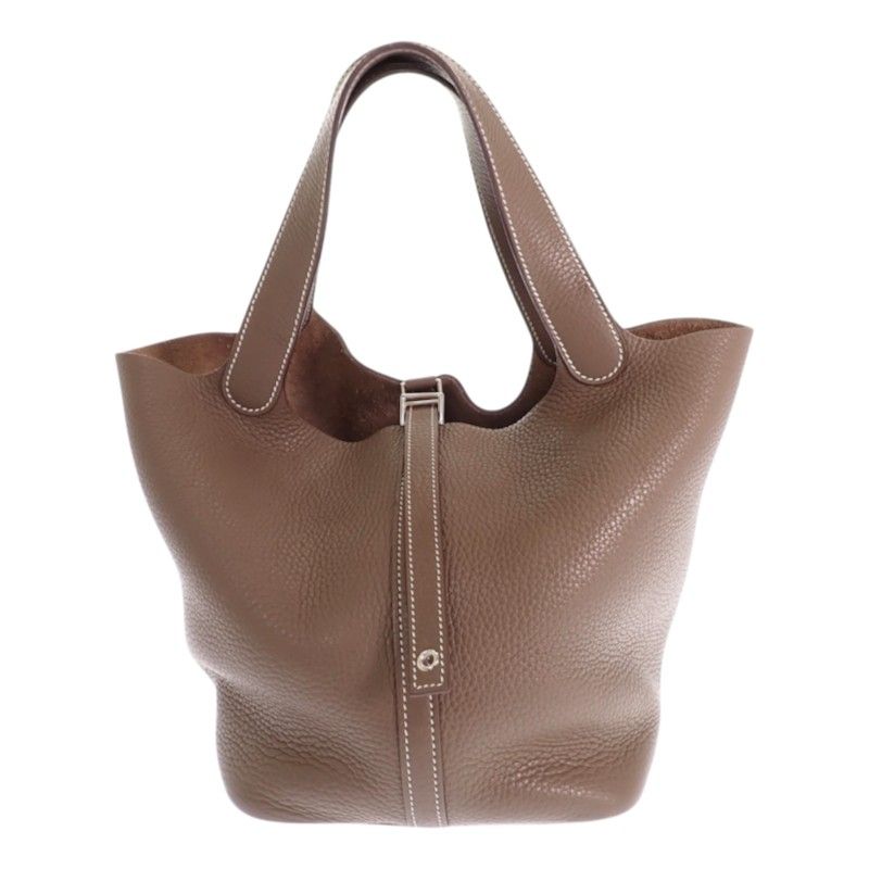 Hermes Picotin Lock MM Handbag Taurillon Clemence Etoupe Beige Silver