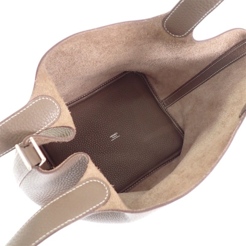Hermes Picotin Lock MM Handbag Taurillon Clemence Etoupe Beige Silver — view 8