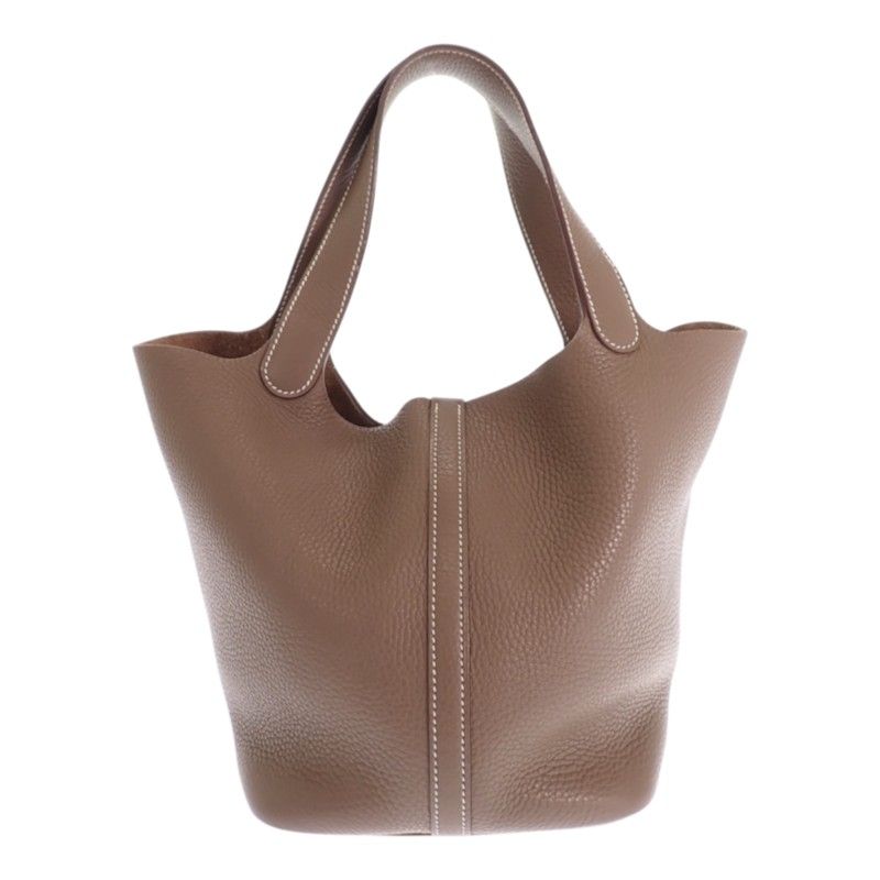 Hermes Picotin Lock MM Handbag Taurillon Clemence Etoupe Beige Silver — view 2