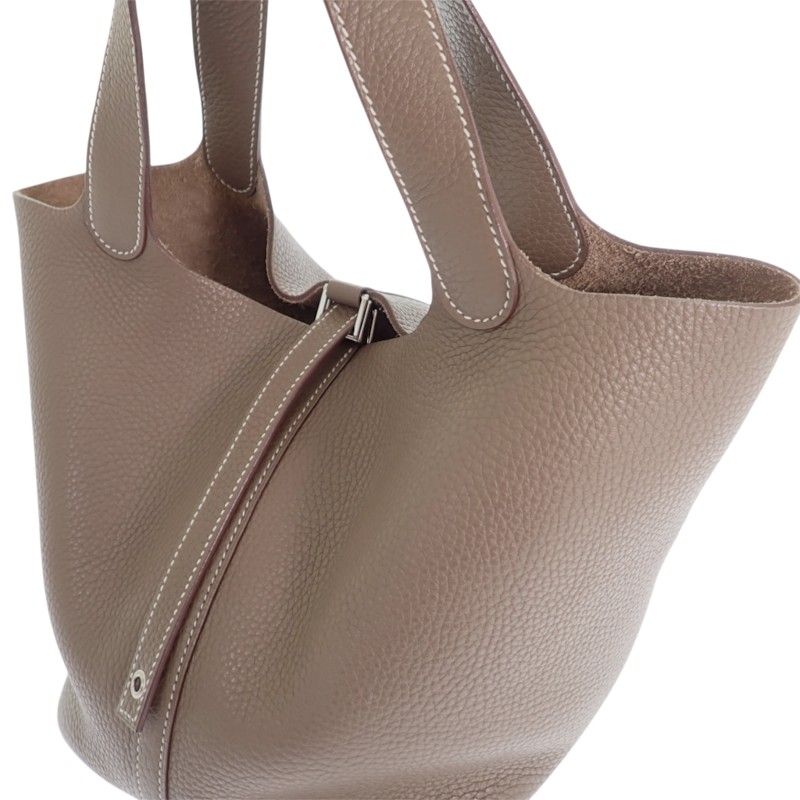 Hermes Picotin Lock MM Handbag Taurillon Clemence Etoupe Beige Silver — view 7