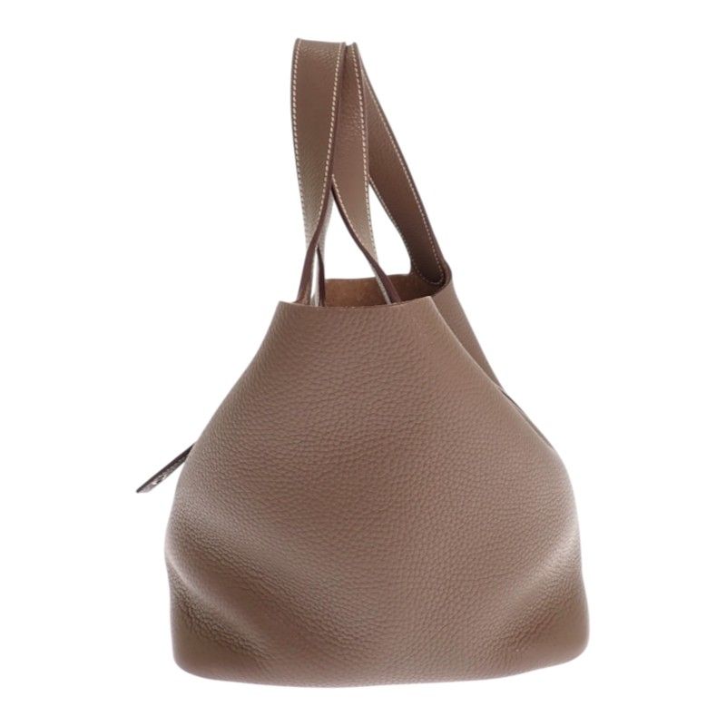 Hermes Picotin Lock MM Handbag Taurillon Clemence Etoupe Beige Silver — view 3