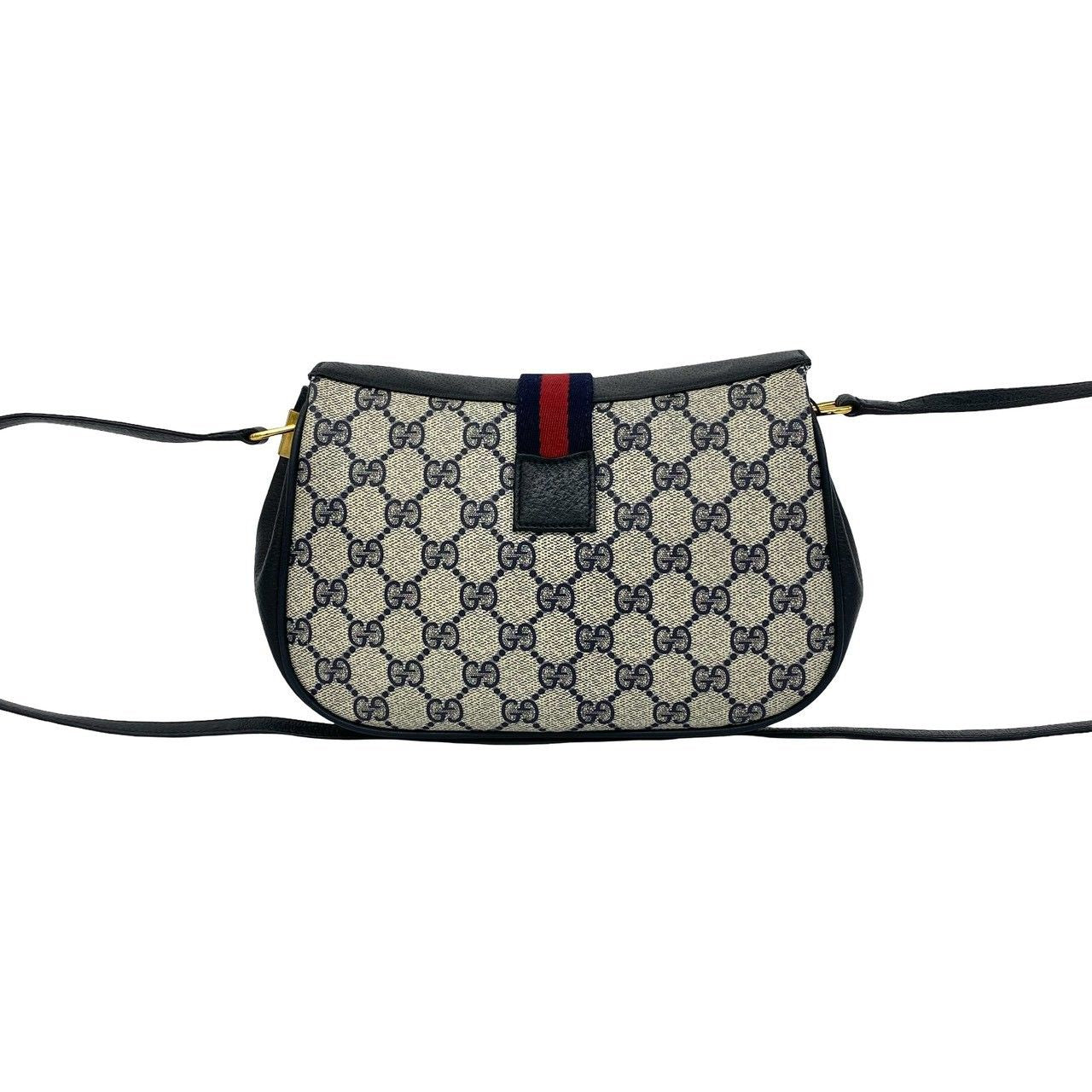Gucci Vintage GG Logo Pattern Leather Shoulder Bag Pochette Navy — view 3