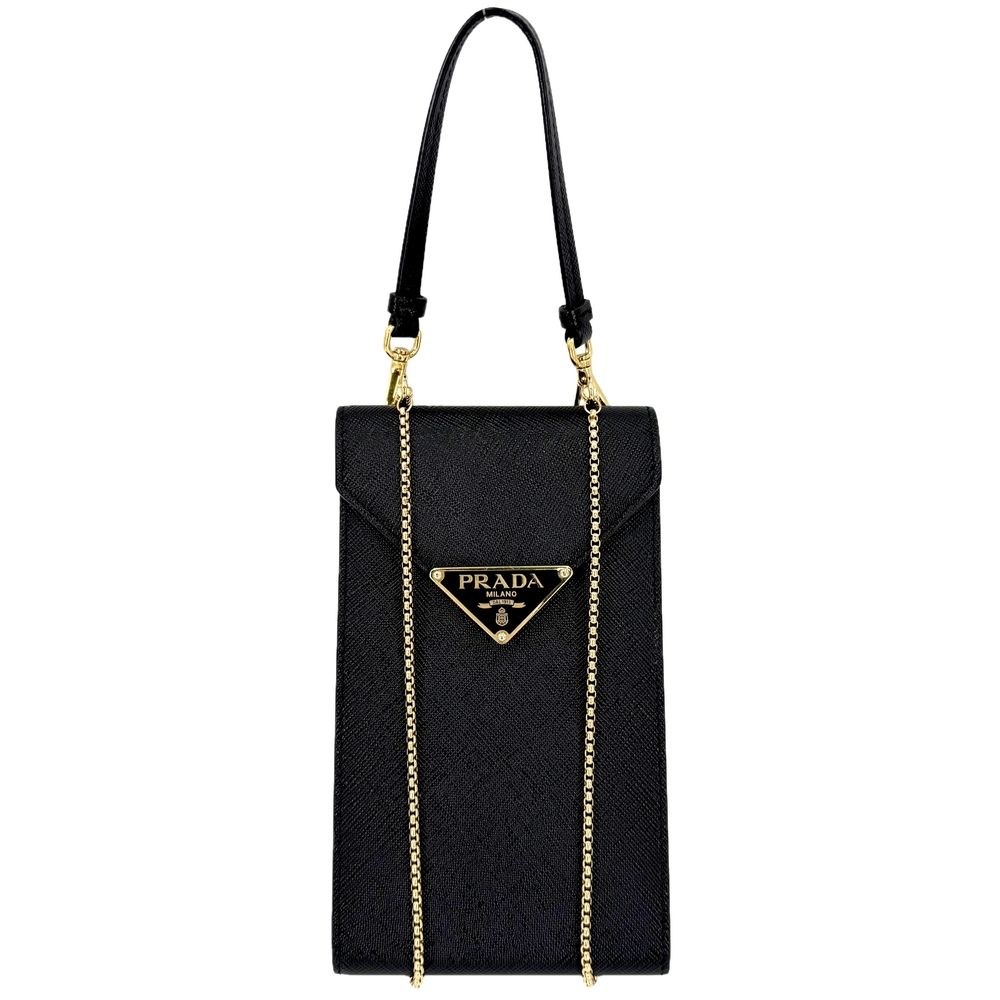 Prada 2-Way Triangle Logo Saffiano Mini Chain Shoulder Bag Crossbody Leather