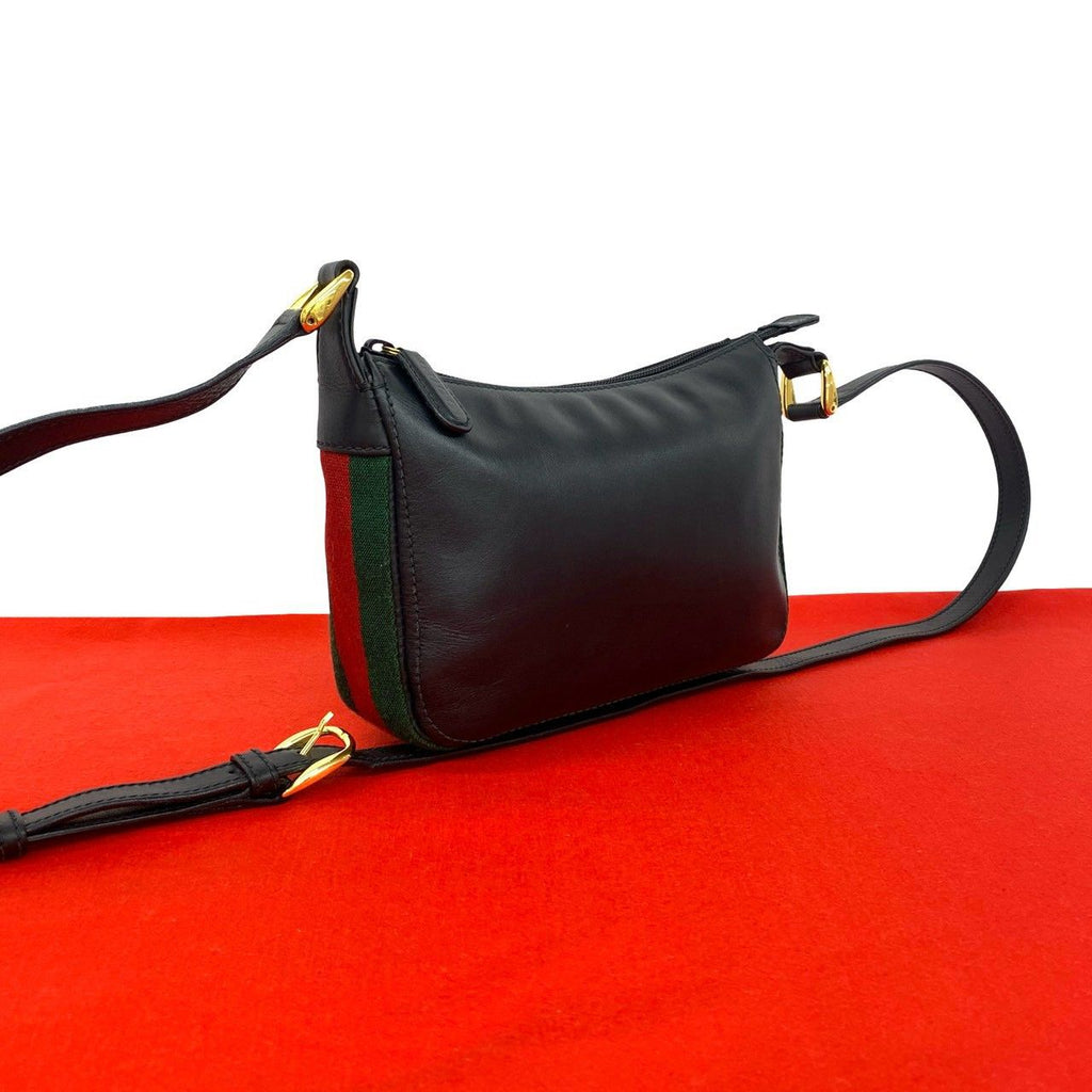 Gucci Vintage Sherry Line Leather Shoulder Bag Pochette Crossbody Black