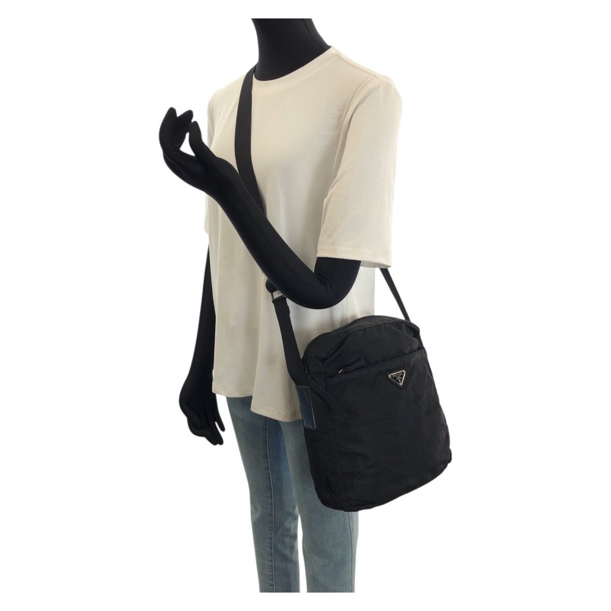 Prada Tessuto Black Silver Nylon Shoulder Bag — view 7
