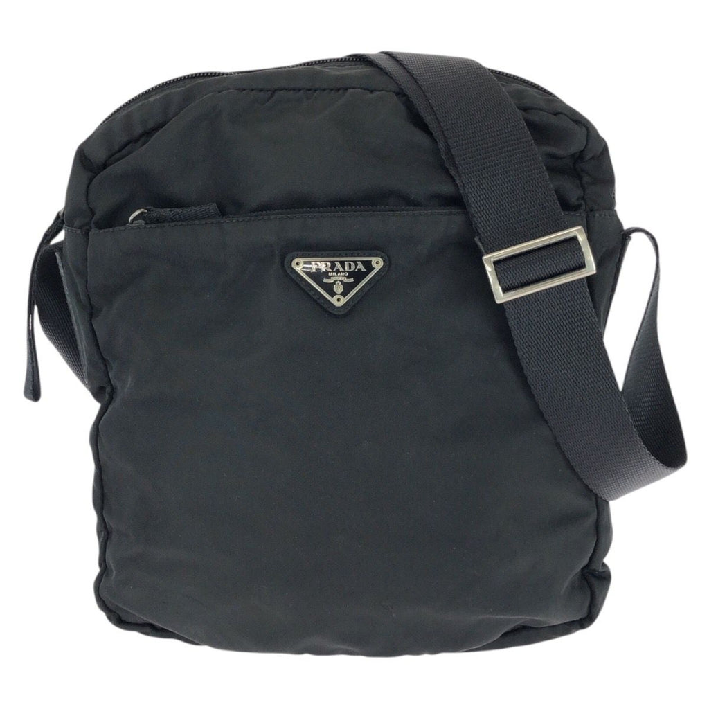 Prada Tessuto Black Silver Nylon Shoulder Bag