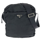 Prada Tessuto Black Silver Nylon Shoulder Bag