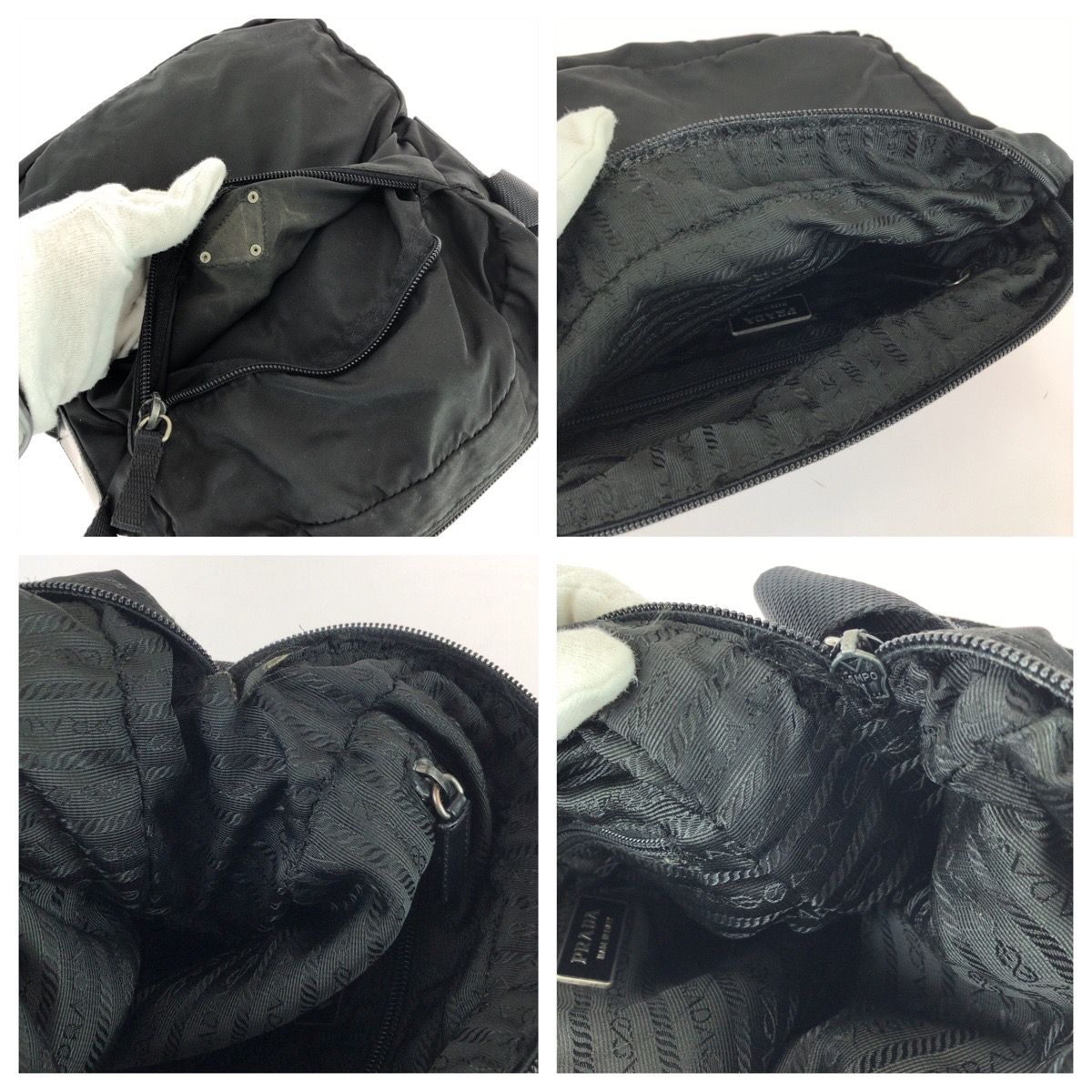Prada Tessuto Black Silver Nylon Shoulder Bag — view 6