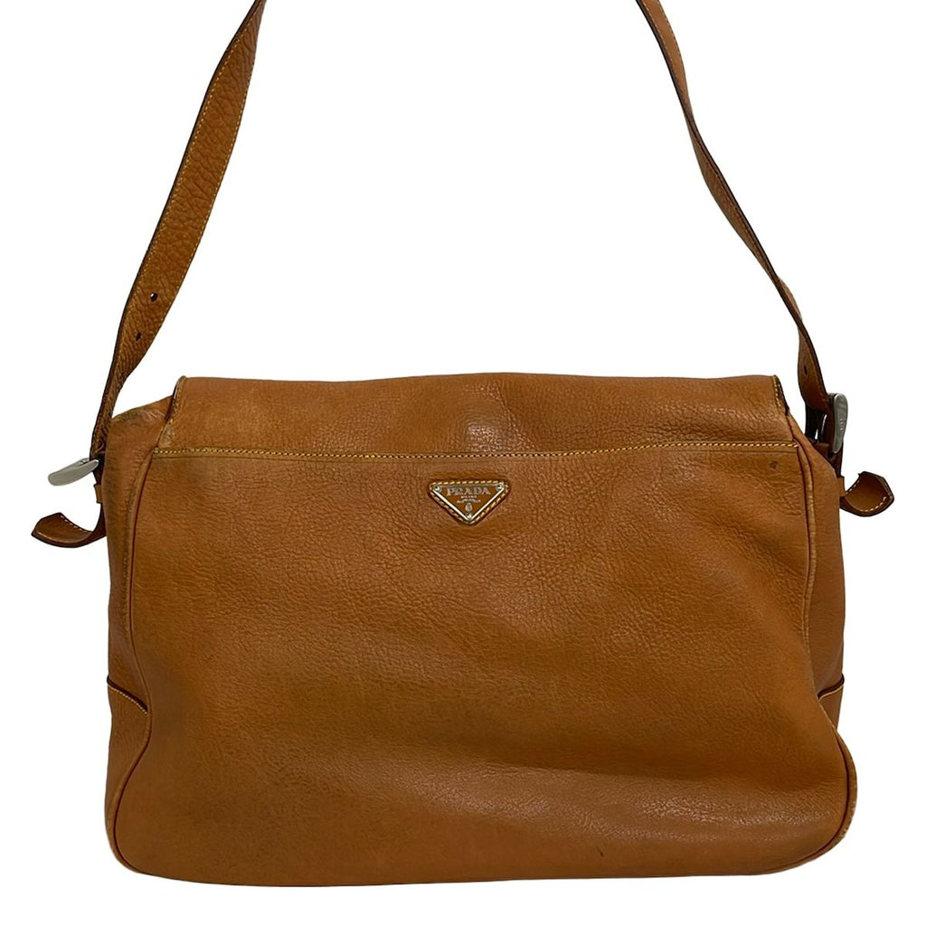 Prada Shoulder Bag Light Brown Triangle Logo All Leather — view 3