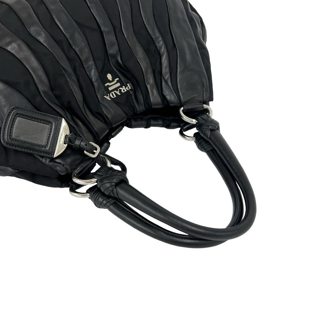 Prada Logo Leather Tessuto Pocono Tote Bag Black — view 4