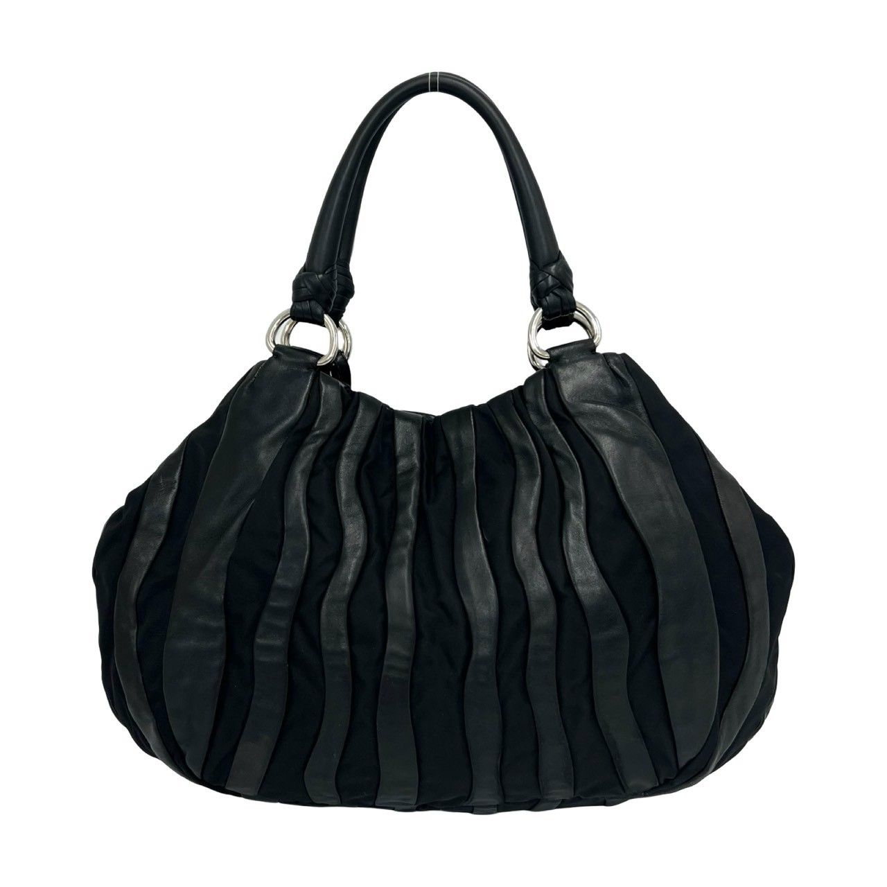 Prada Logo Leather Tessuto Pocono Tote Bag Black — view 3