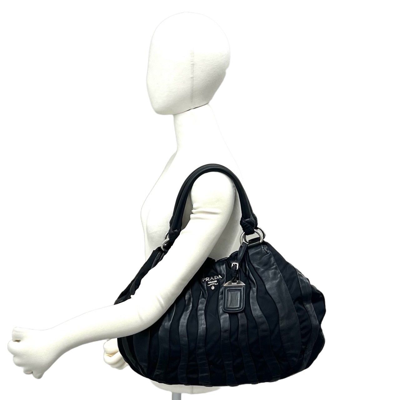Prada Logo Leather Tessuto Pocono Tote Bag Black — view 2