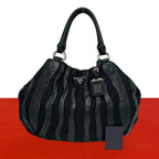 Prada Logo Leather Tessuto Pocono Tote Bag Black