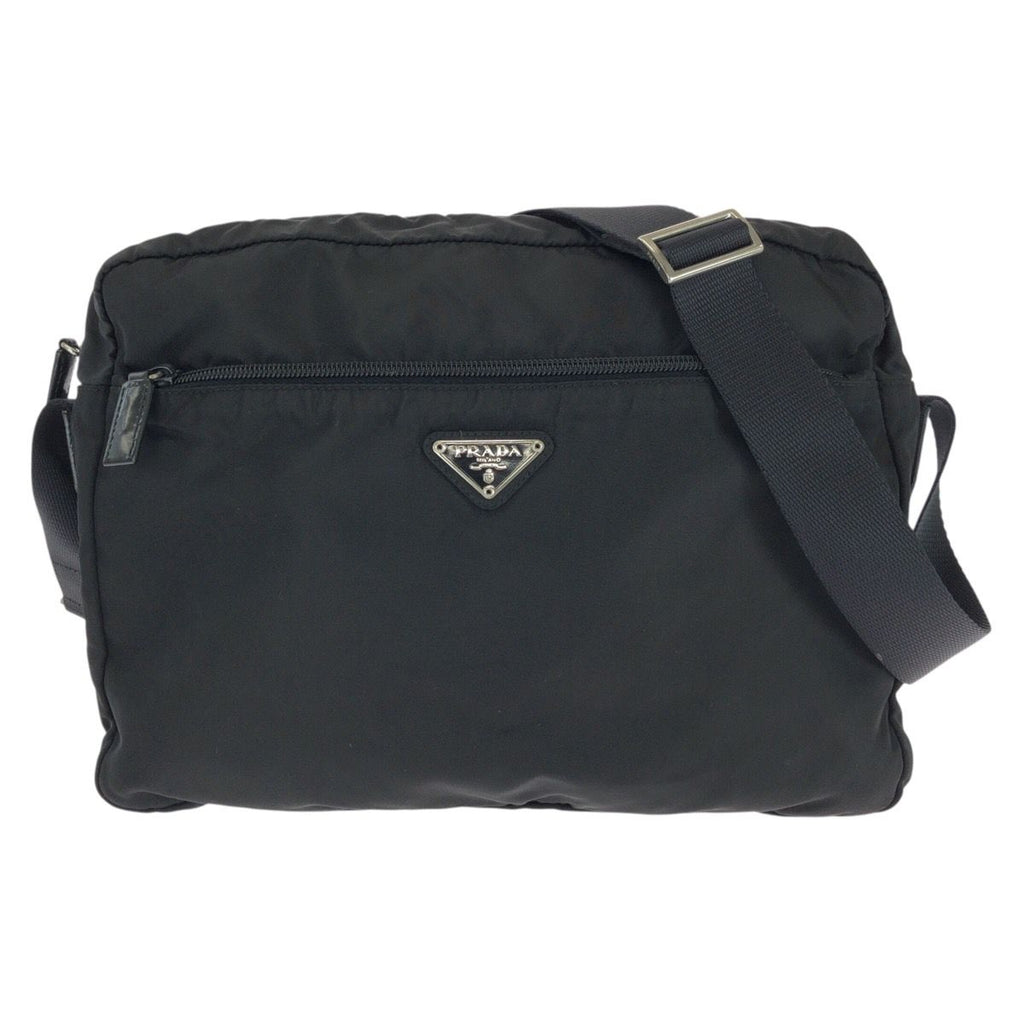 Prada Tessuto Black Silver Nylon Shoulder Bag