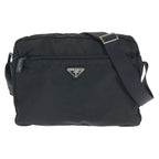 Prada Tessuto Black Silver Nylon Shoulder Bag