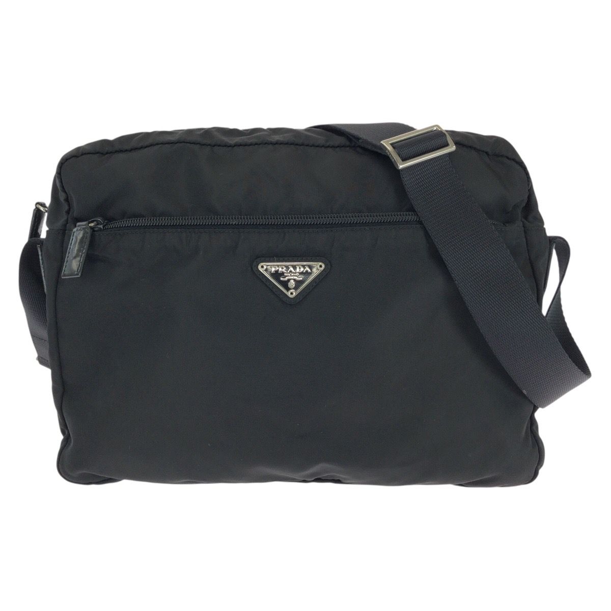 Prada Tessuto Black Silver Nylon Shoulder Bag