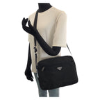Prada Tessuto Black Silver Nylon Shoulder Bag — view 7