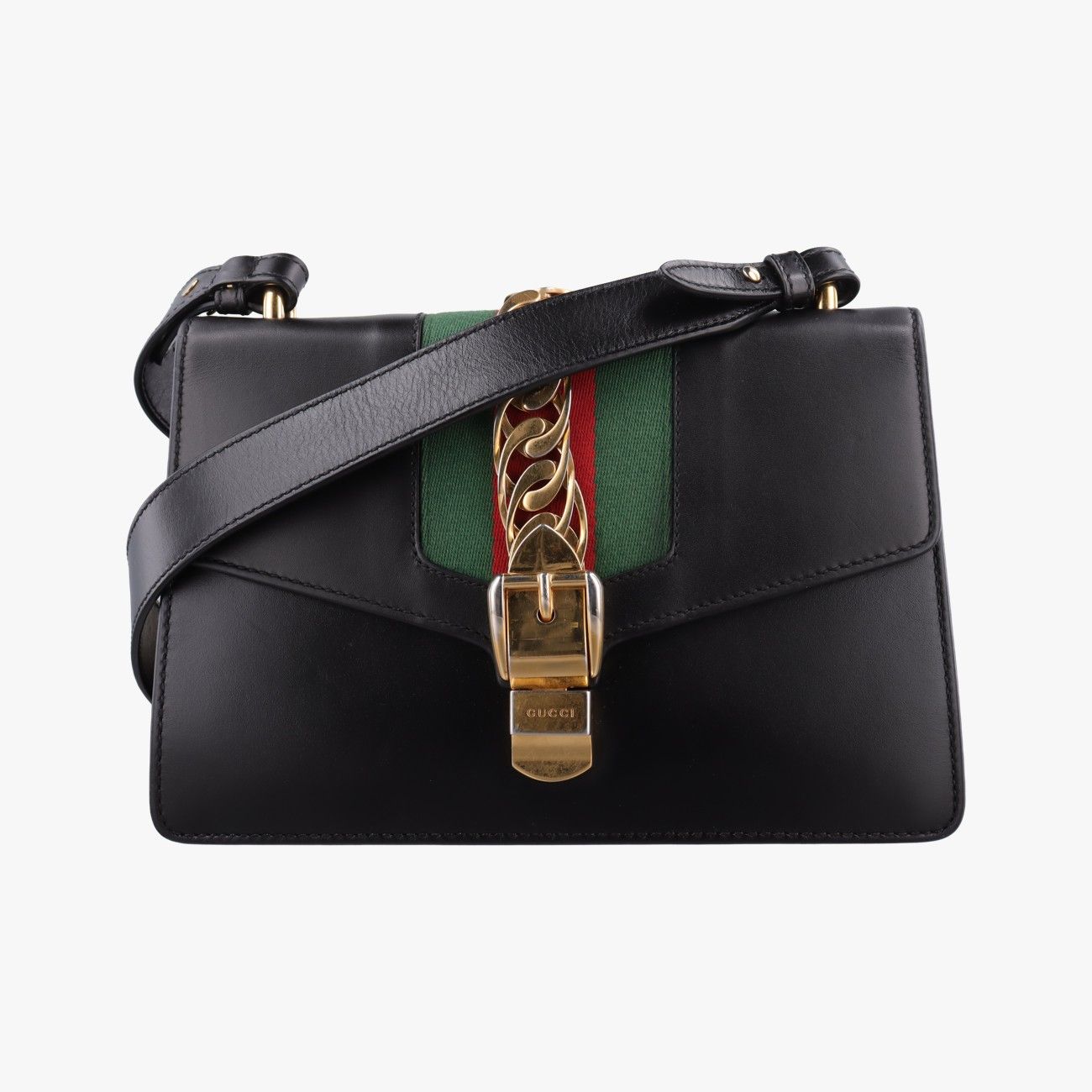 Gucci Sylvie Black Green Red Leather Shoulder Bag