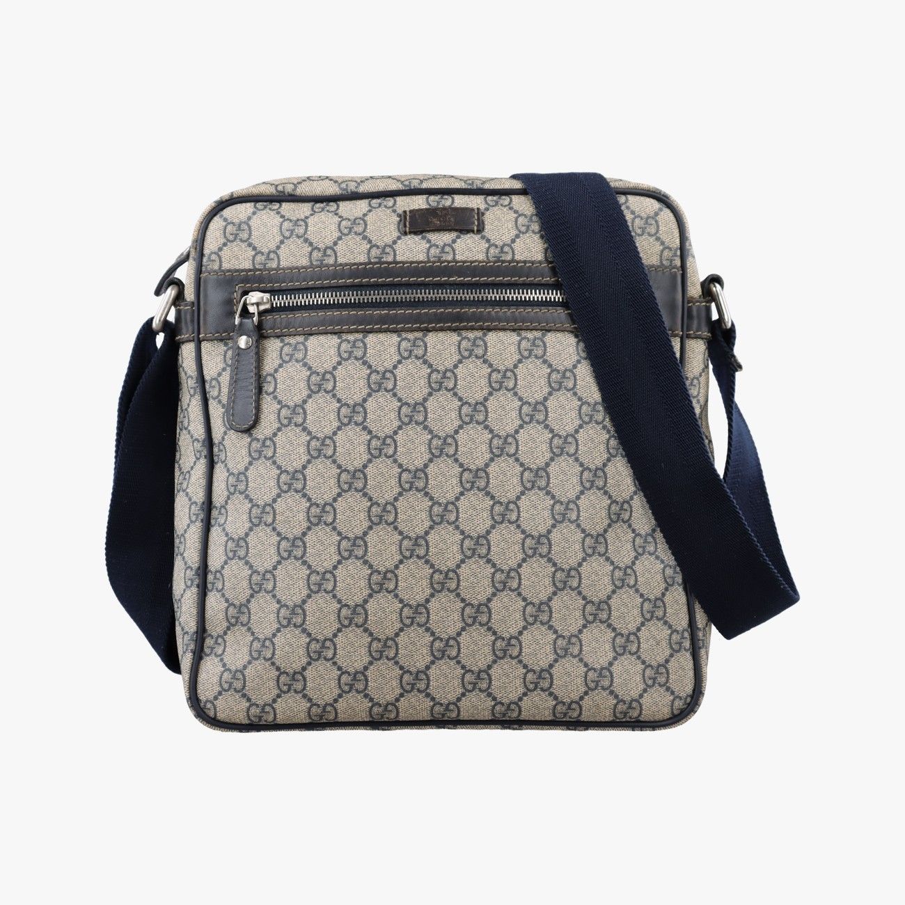 Gucci GG Supreme Messenger Beige Navy Leather