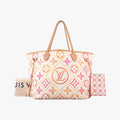 Louis Vuitton Neverfull MM Orange White Multicolor Monogram Tile Canvas