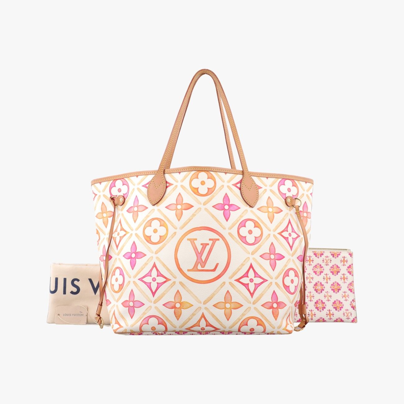 Louis Vuitton Neverfull MM Orange White Multicolor Monogram Tile Canvas