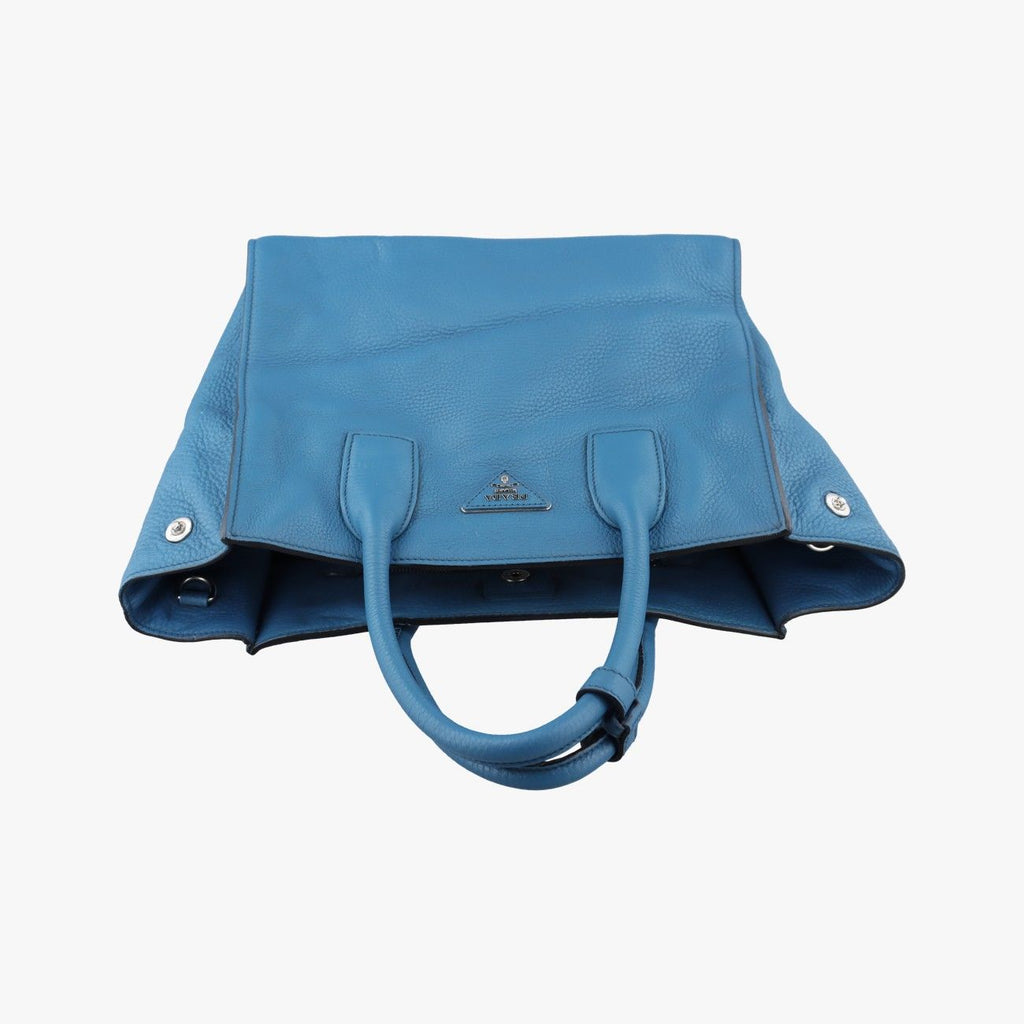 Prada Shopping Tote Bag Blue Leather 158 58 — view 8