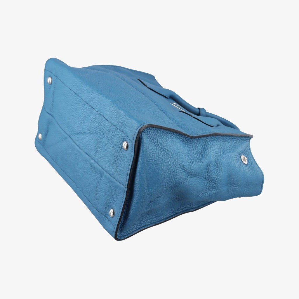 Prada Shopping Tote Bag Blue Leather 158 58 — view 4