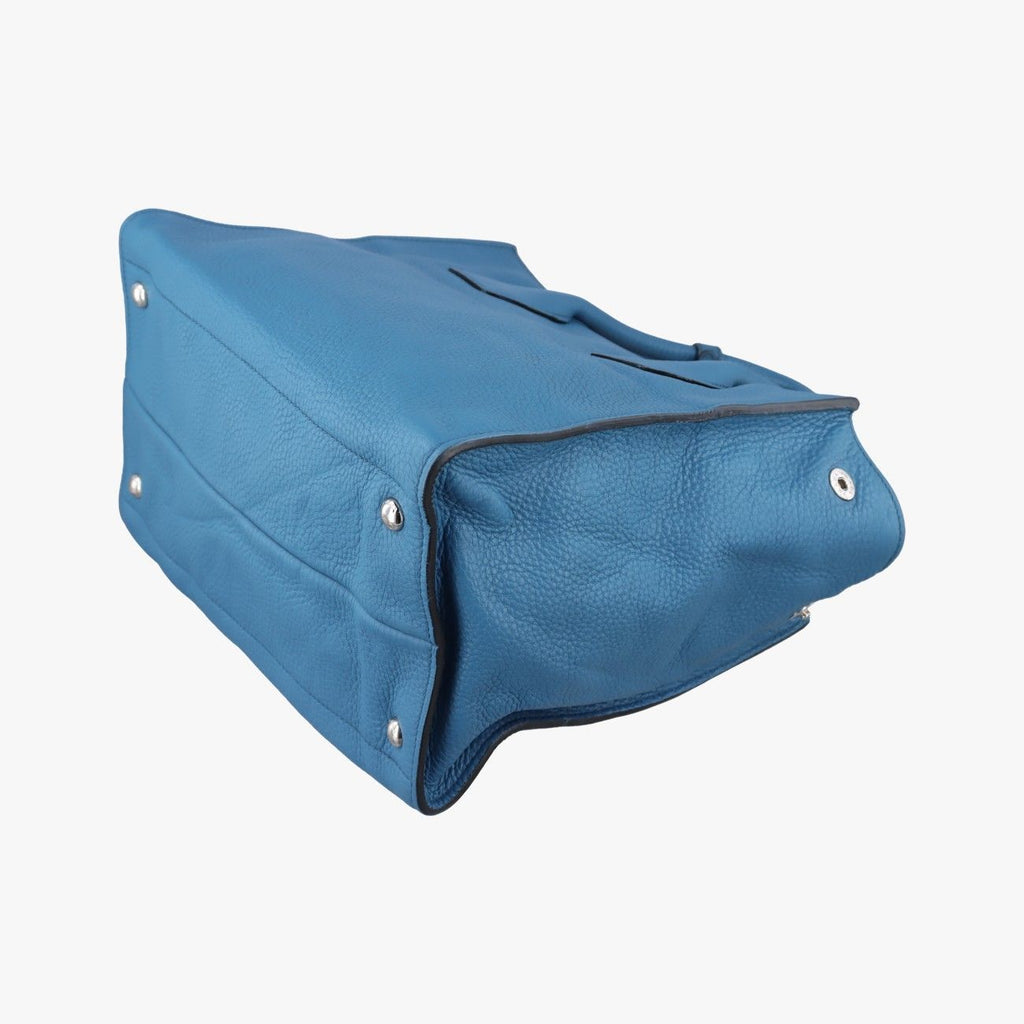 Prada Shopping Tote Bag Blue Leather 158 58 — view 6