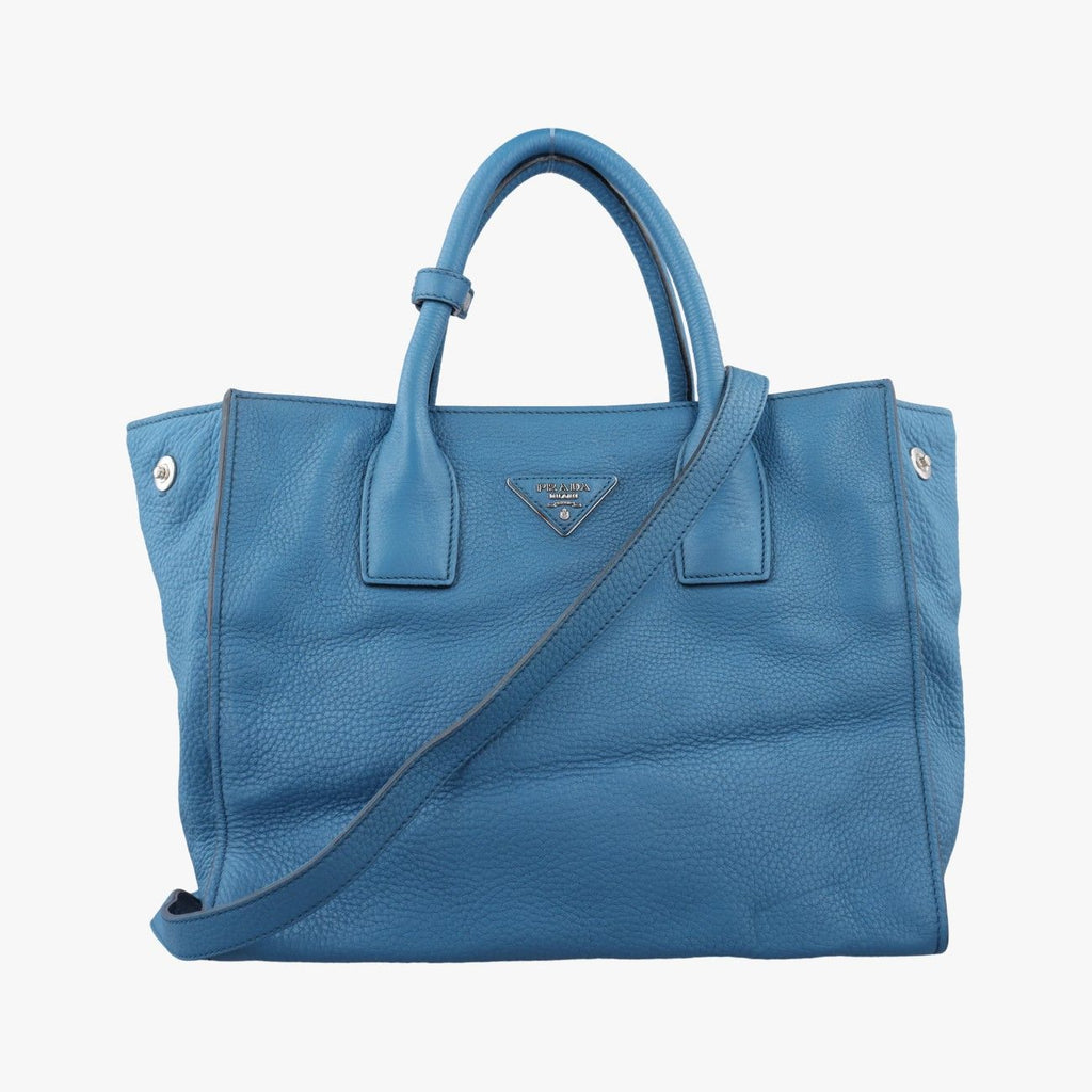 Prada Shopping Tote Bag Blue Leather 158 58