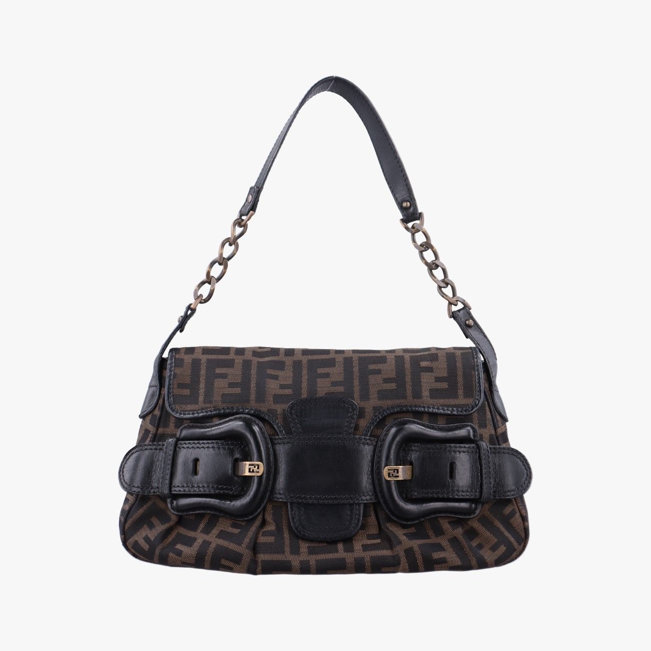 Fendi B Bag Zucca Brown Black Canvas Leather