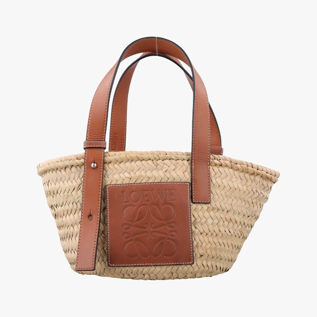 Loewe Basket Beige Brown Leather Raffia