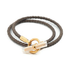 Hermes Bracelet Glenan Double Tour Gray Leather Pink Gold 16