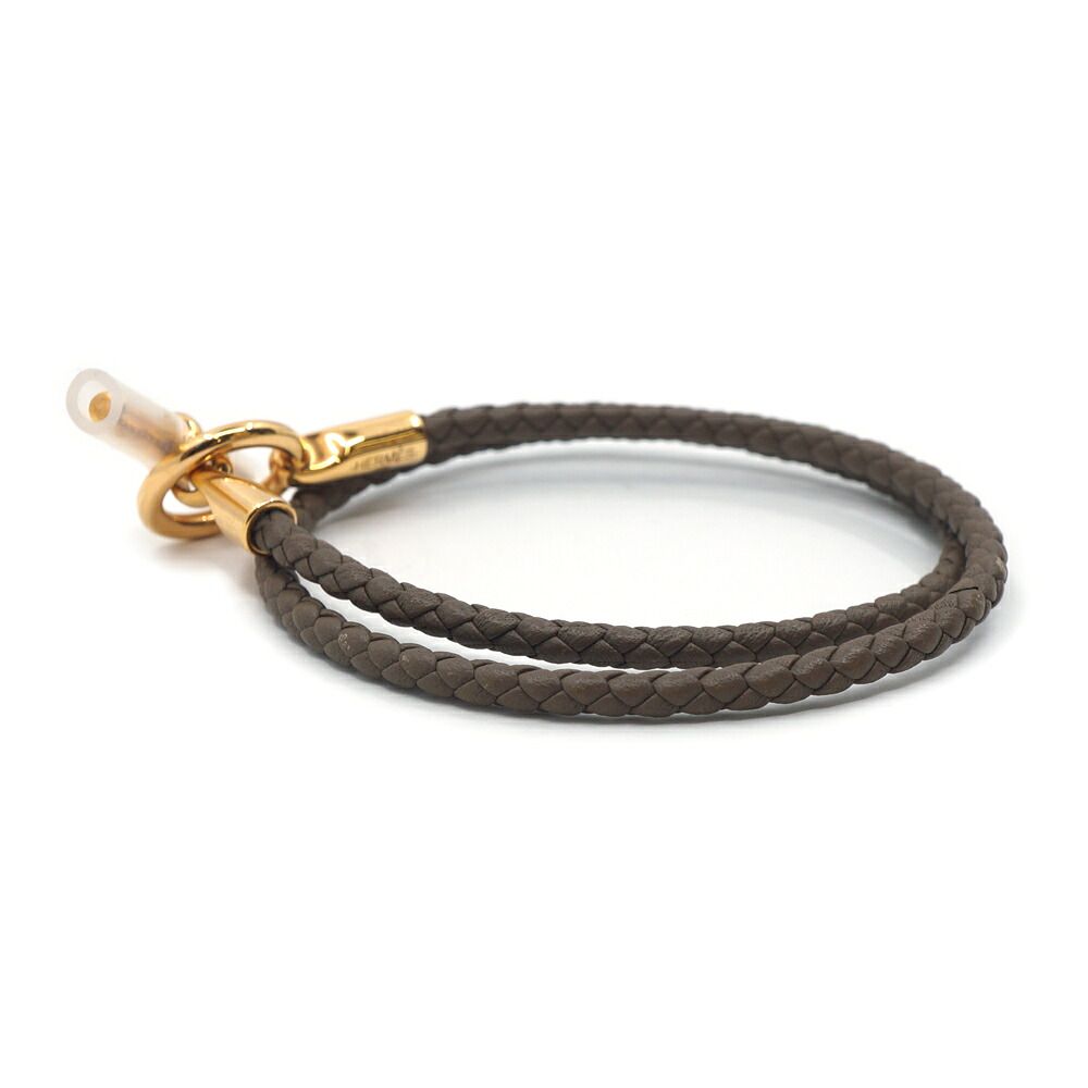 Hermes Bracelet Glenan Double Tour Gray Leather Pink Gold 16 — view 2